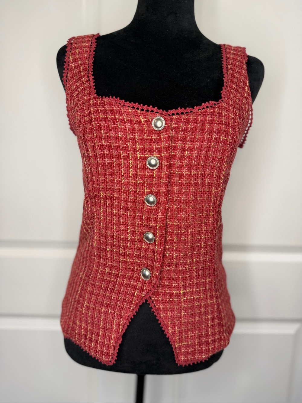 NWTags Altar’d State Red Tweed Button-Front Women's Top Size XS